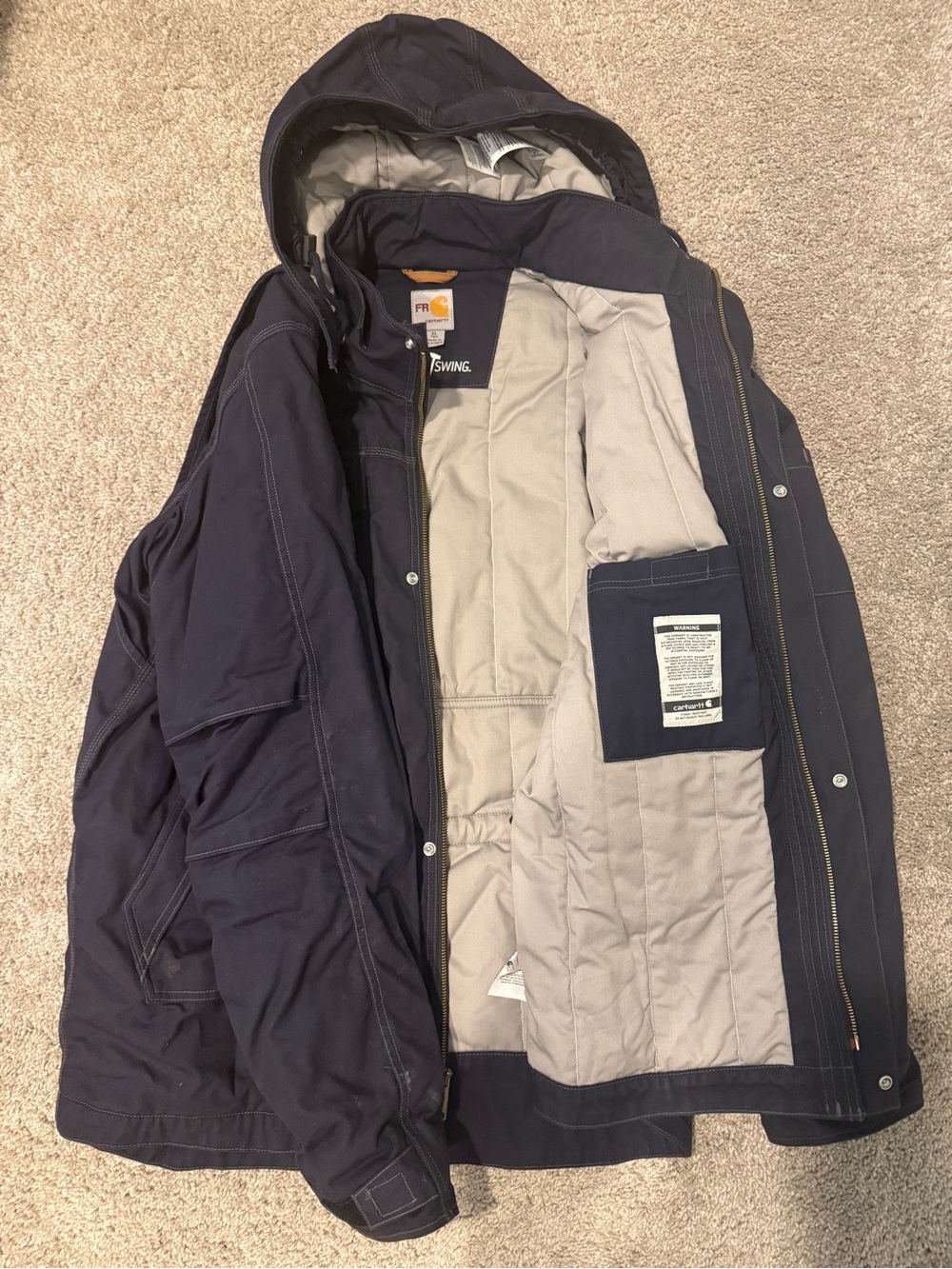 Carhartt FR Men's Dark Navy Hooded Work Coat